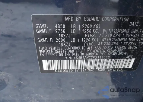 2023 Subaru Outback Limited z USA, uszkodzony, nr VIN 4S4BTANC3P3114510